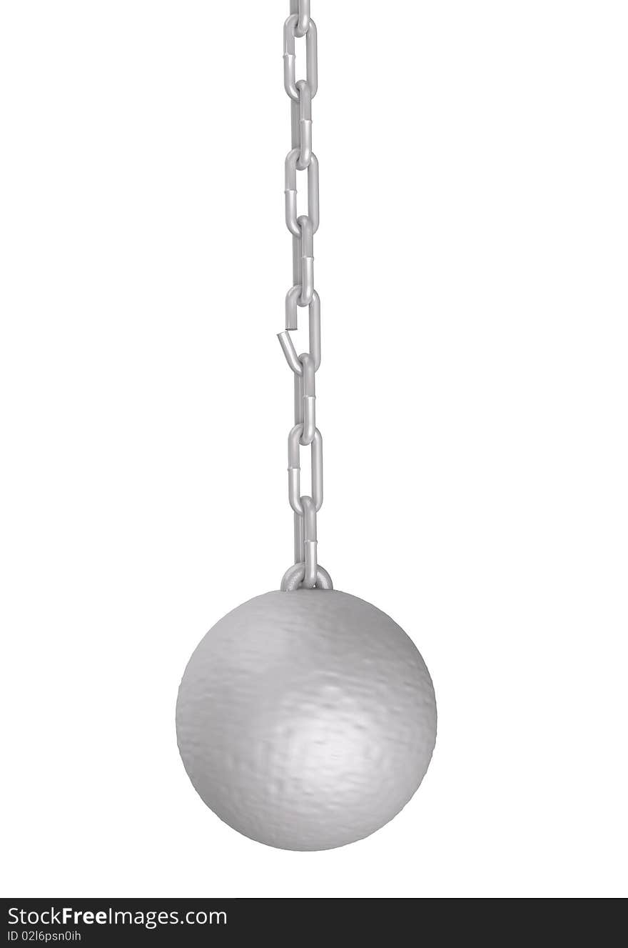 3d ball and massive chain on white background