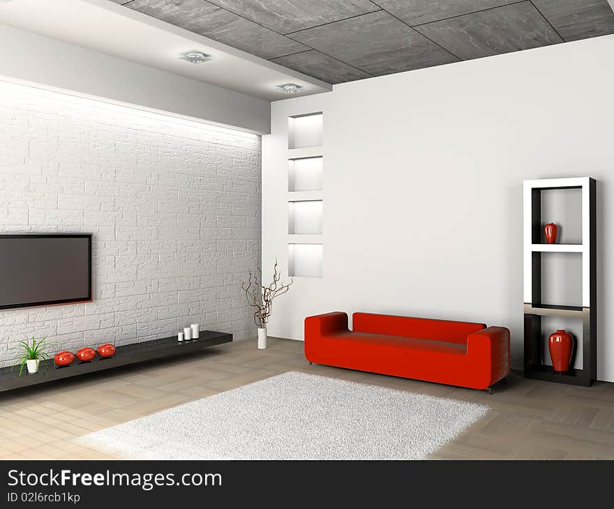 Modern interior of living room 3D