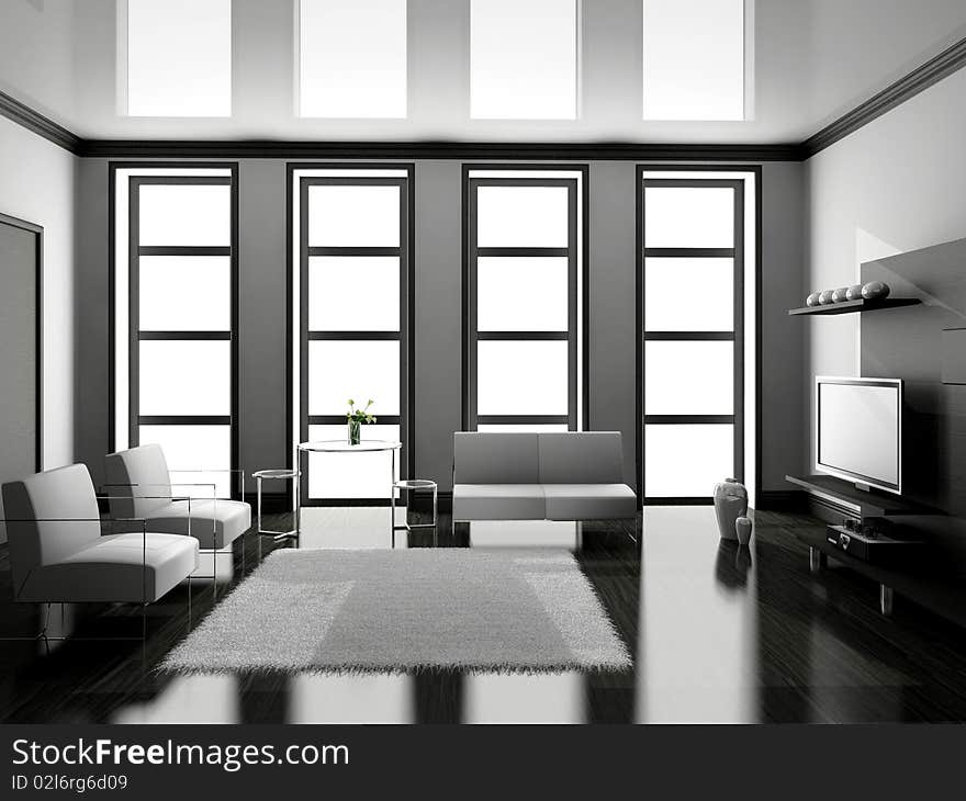 Modern interior of living room 3D