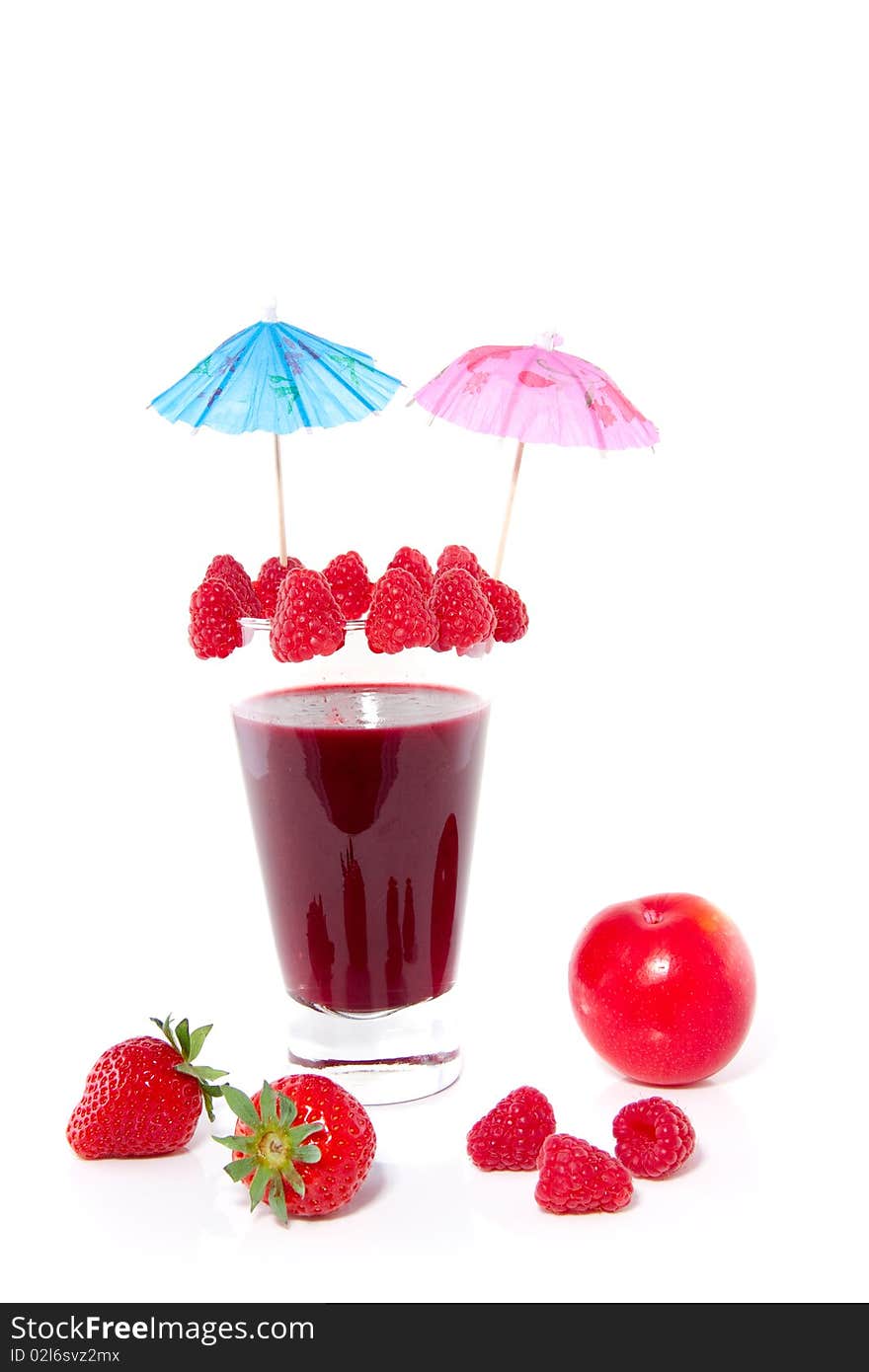 A nice decorated fresh made fruit cocktail isolated over white. A nice decorated fresh made fruit cocktail isolated over white