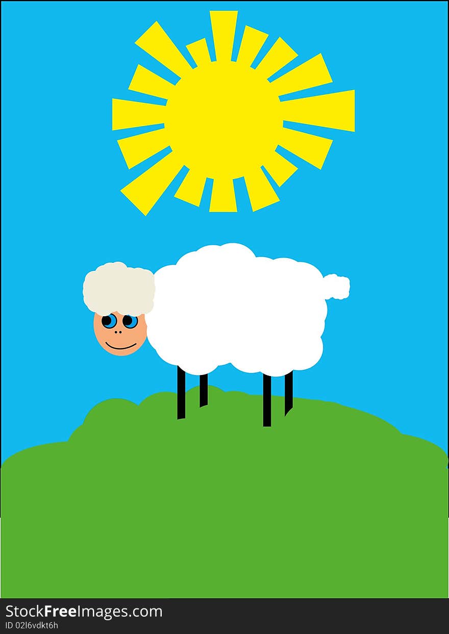 White sheep on solar lawn