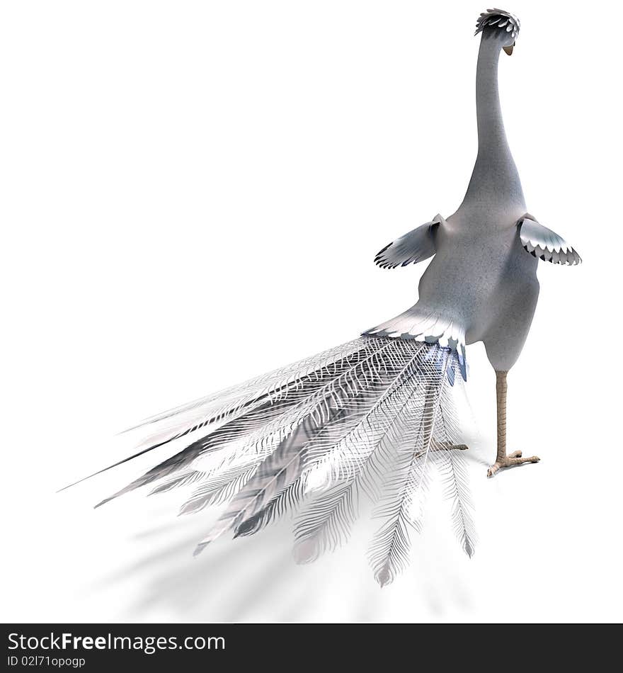 White fantasy bird with beautiful feathers. 3D