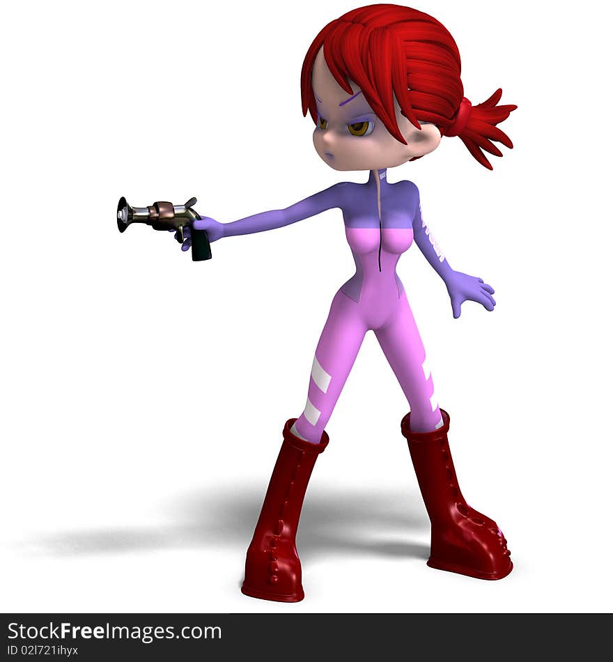 Young and cute cartoon astronaut with red hair.