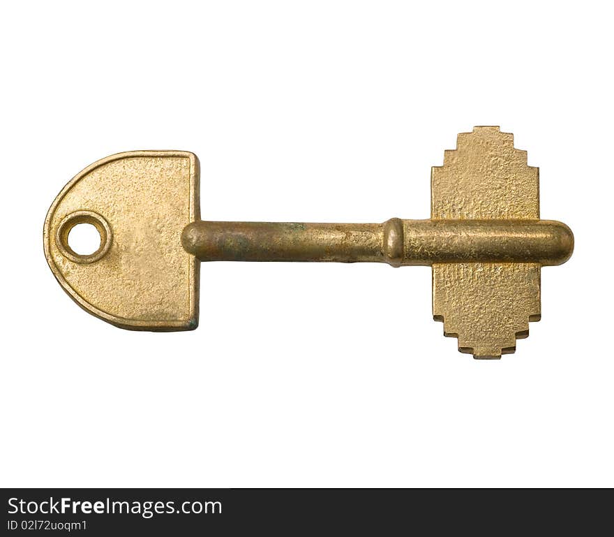 Old Golden Key Isolated, Clipping Path.