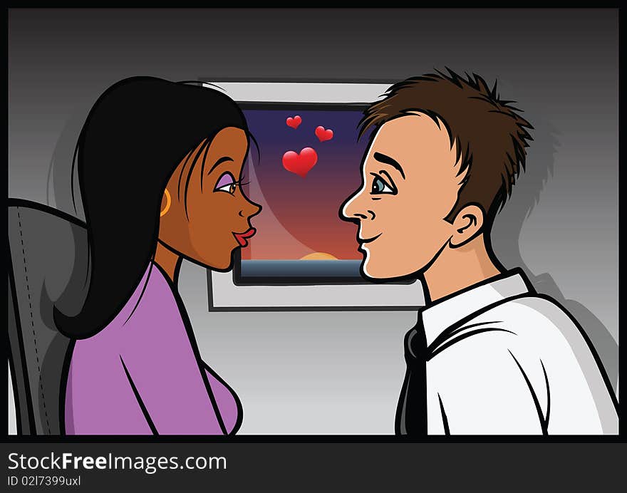 Cartoon vector illustration of a romantic moment