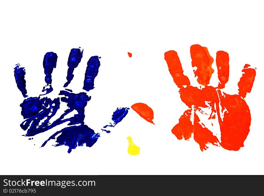 Hand prints in color on a white background. Hand prints in color on a white background