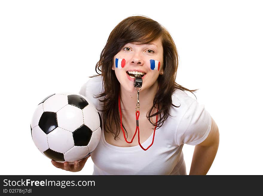 French Team Supporter With Whistle And Soccer Ball