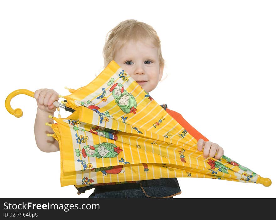 Girl with umbrella is insulated on white background