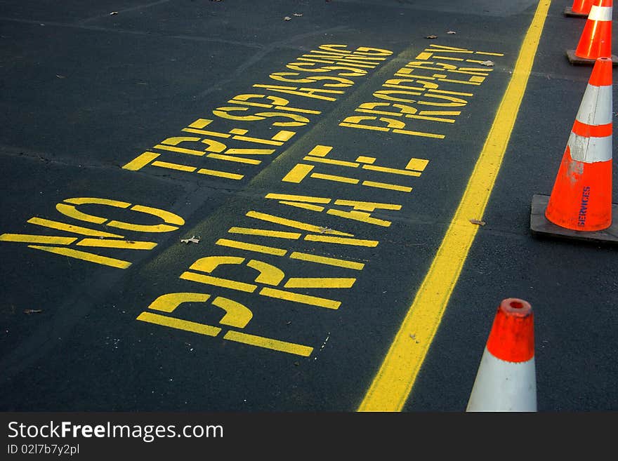 No Trespassing Private Property painted on ground