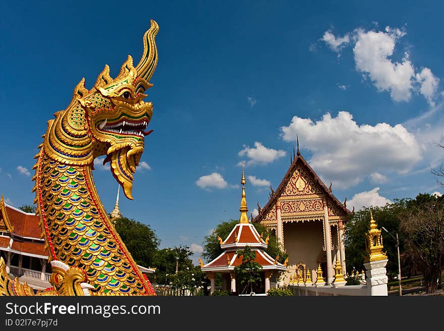 Golden naga in the thai temple