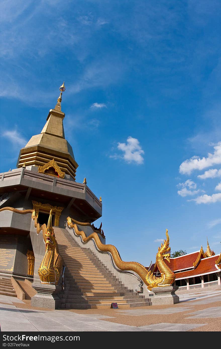 Golden naga in the thai temple