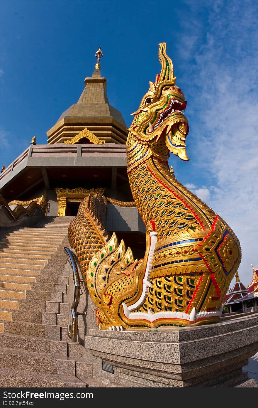 Golden naga in the thai temple