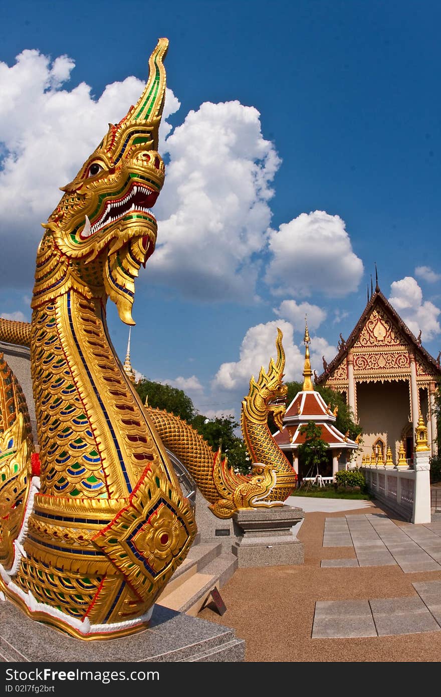 Golden naga in the thai temple