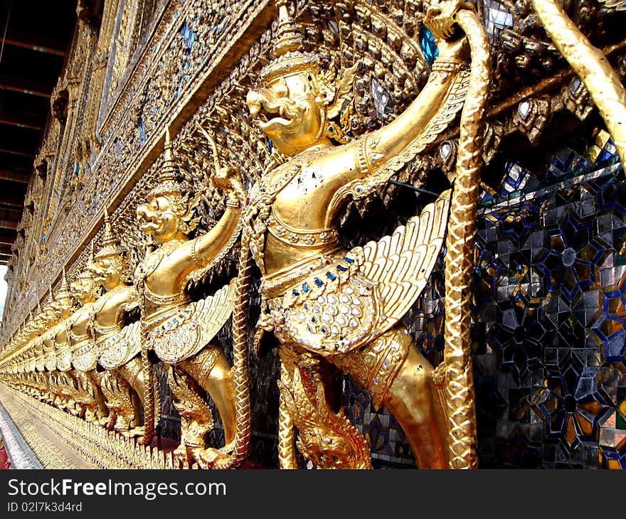 Set of Garuda around the temple in Wat Prakaew, Bangkok, Thailand