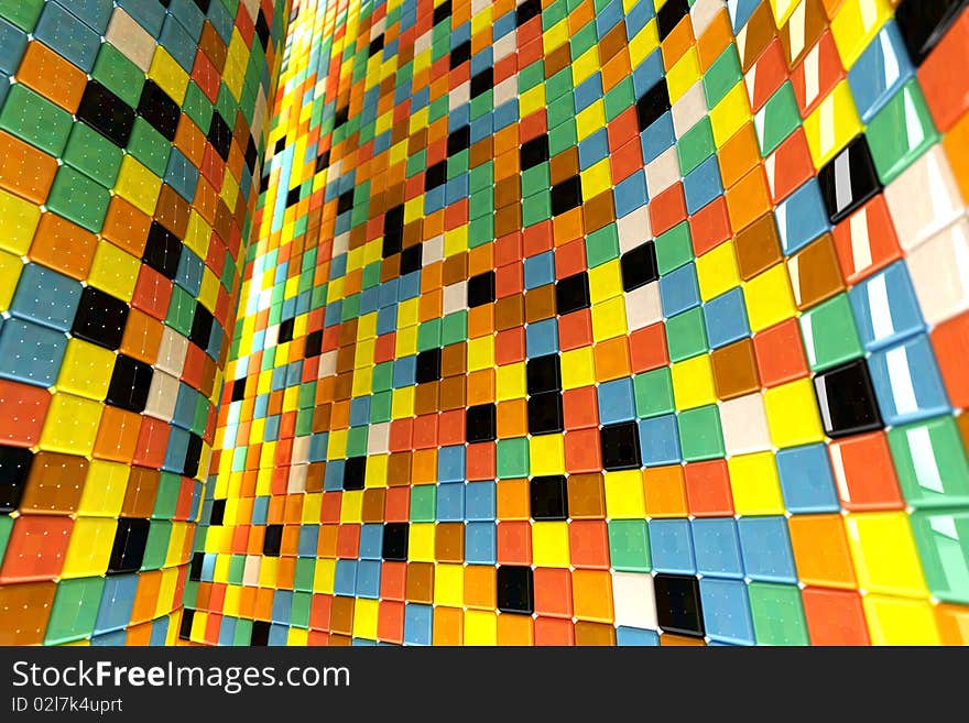 A wall of mosaic in the shape of squares