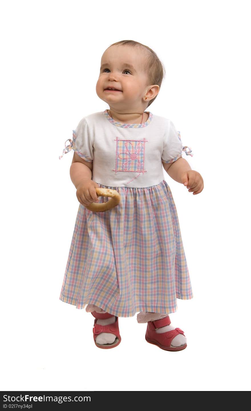 Portrait of baby girl over a white background