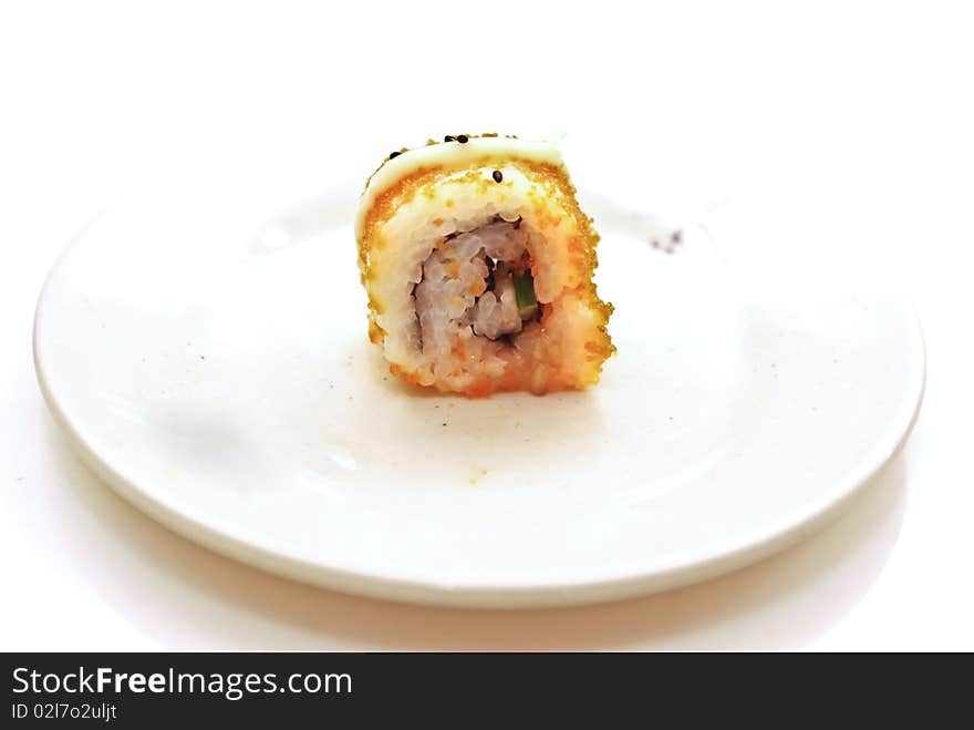 sushi photograph on white dish in the morning. sushi photograph on white dish in the morning