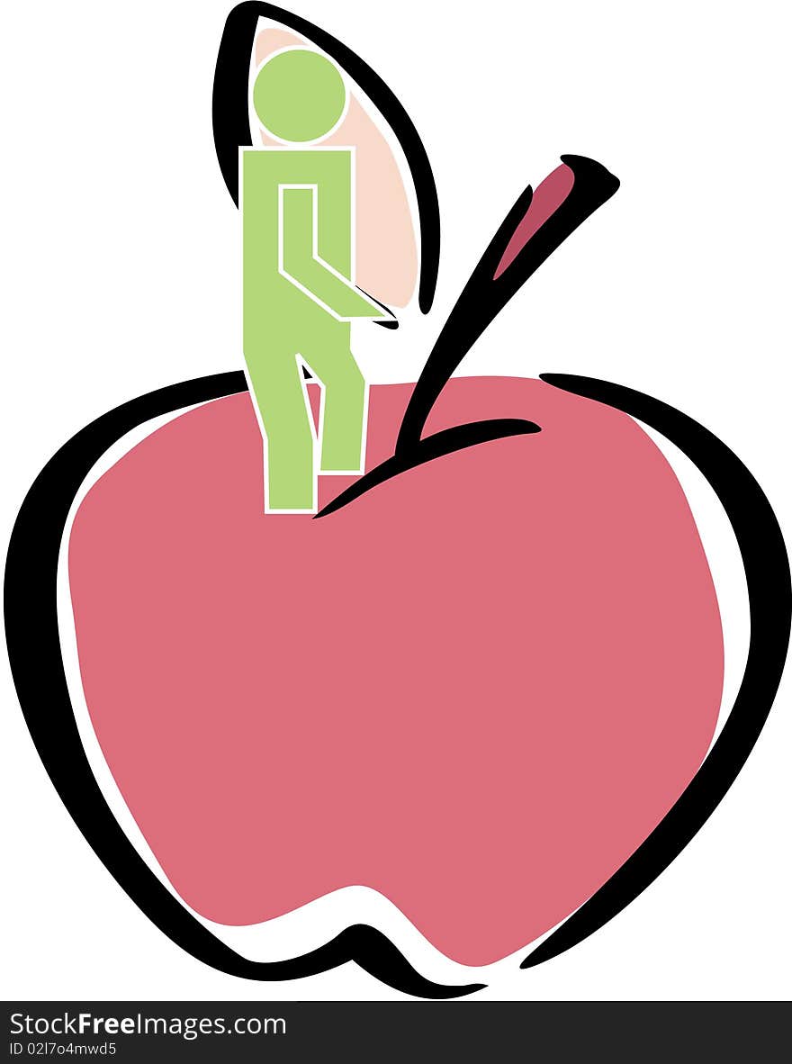 Figure with an apple on a white background