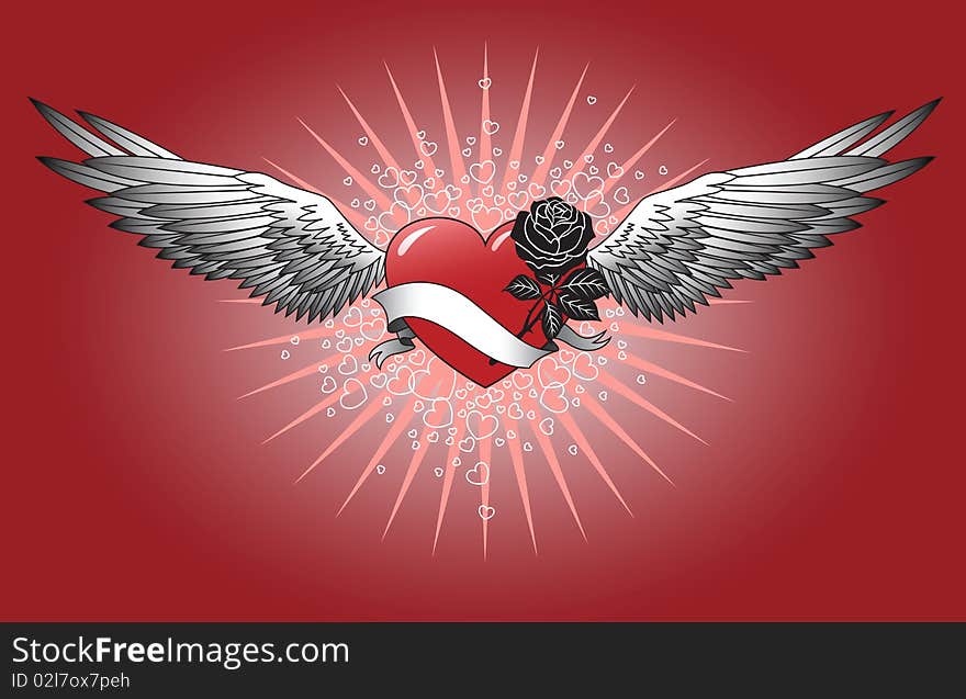 Red heart with wings