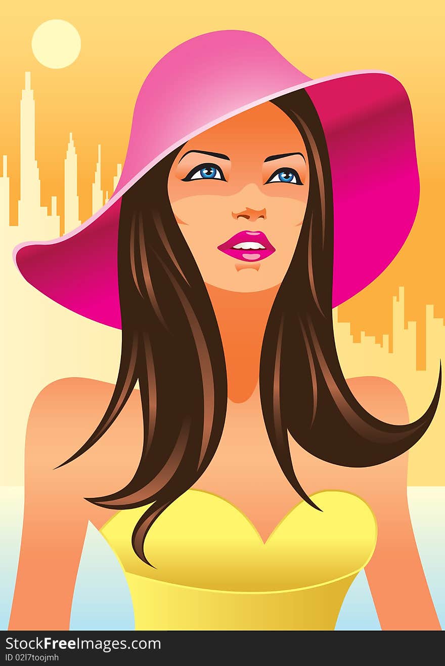 Fashion girls with hat - illustration