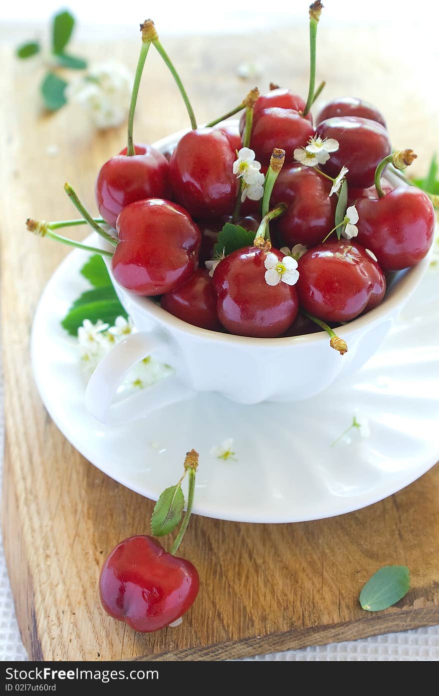 Beautiful  fresh cherry in a white cup.