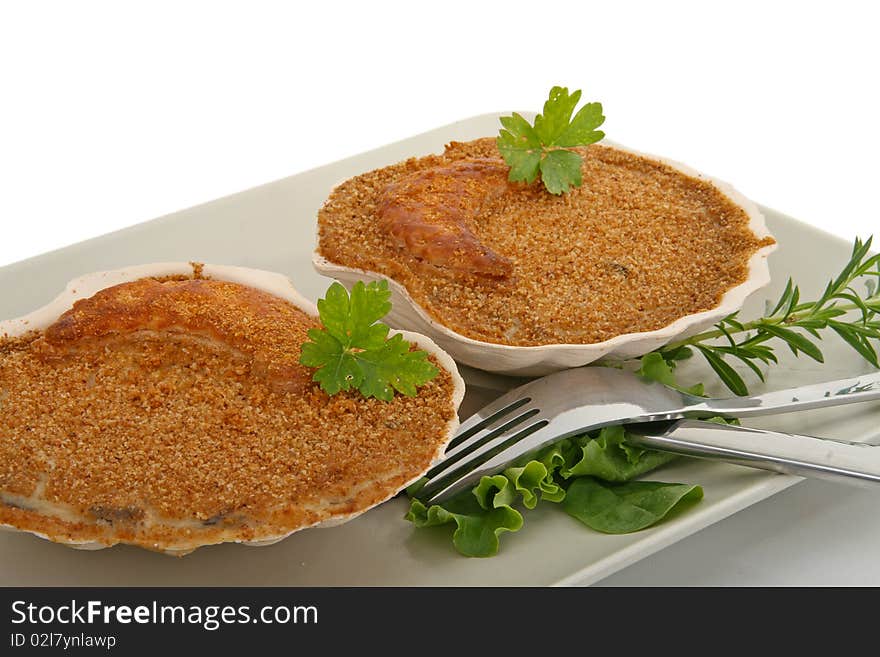 Two scallop in a plate