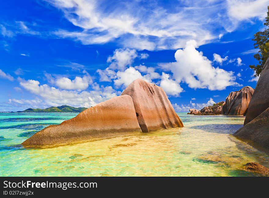 Beach Source d'Argent at Seychelles - nature background