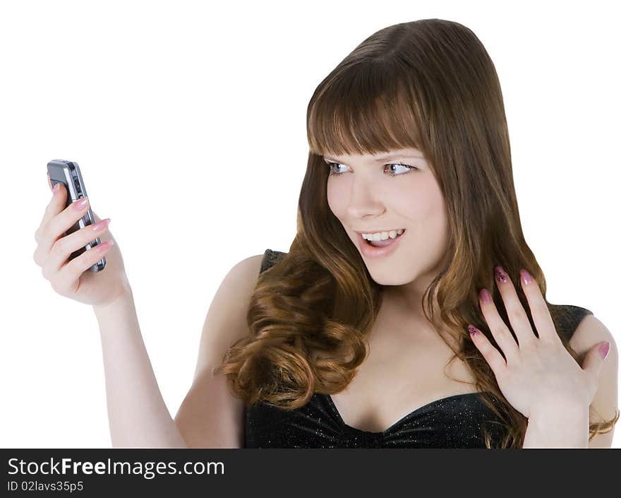 Picture Of Happy Brunette With Cell Phone