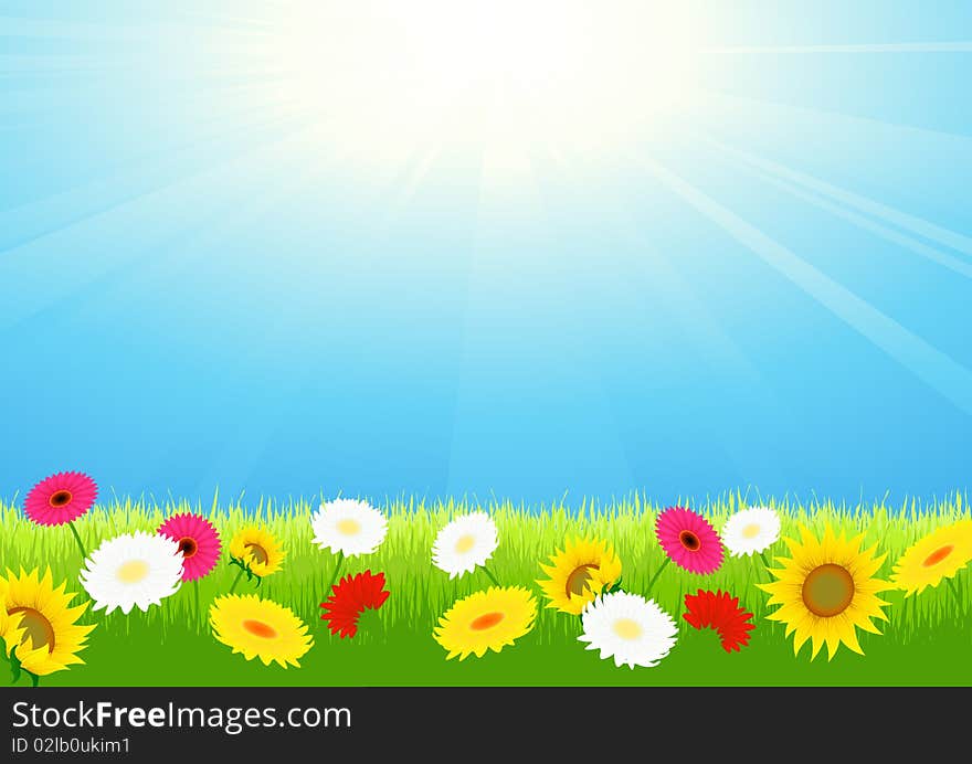 Bright summer landscape, illustration, AI file included