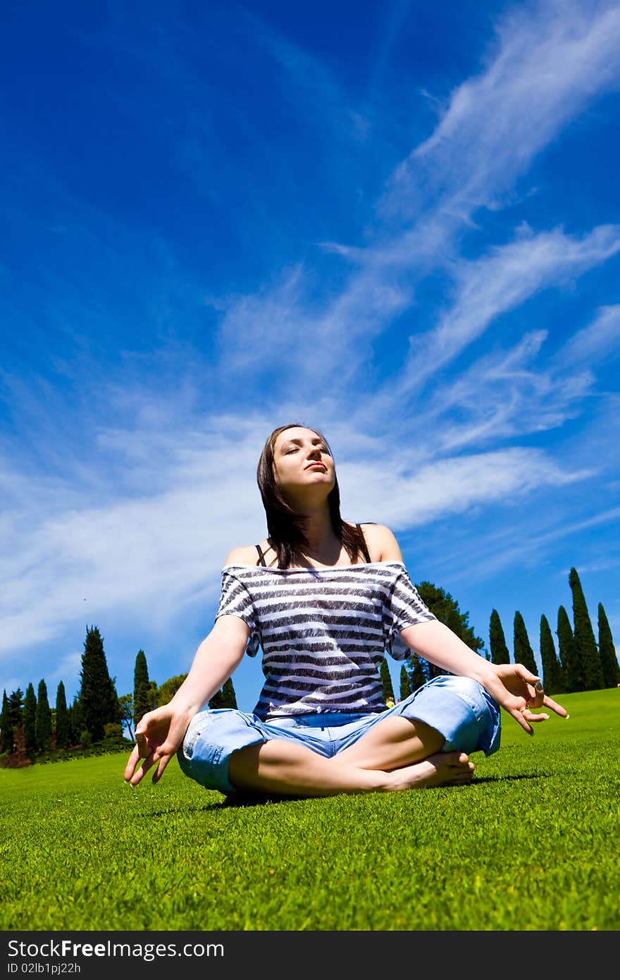 Beautiful Girl on green field