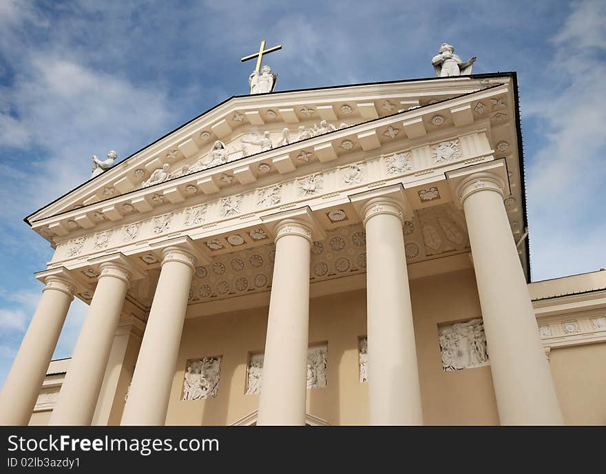 Pediment of Vilnius Cathedral in Vilnius, Lithuania. Pediment of Vilnius Cathedral in Vilnius, Lithuania.