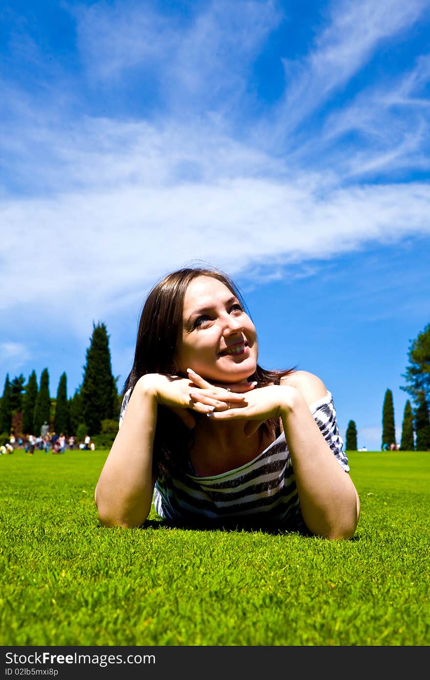 Beautiful Girl on green field