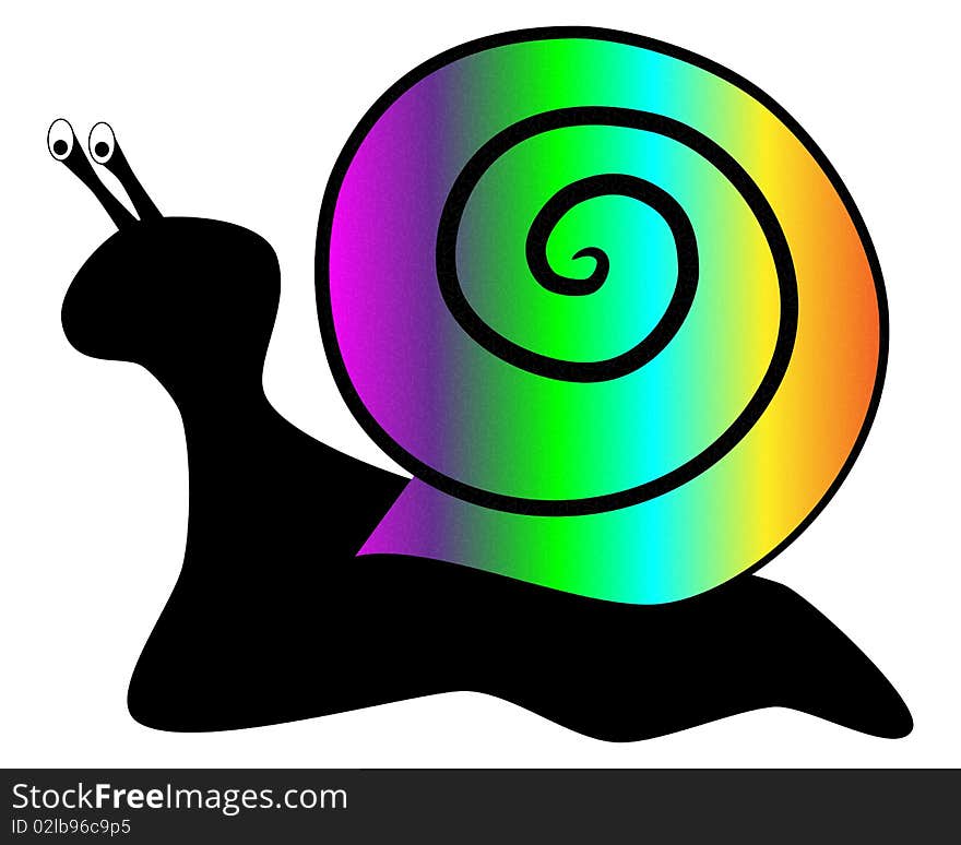 Vector picture of black snail with multi'colored shell