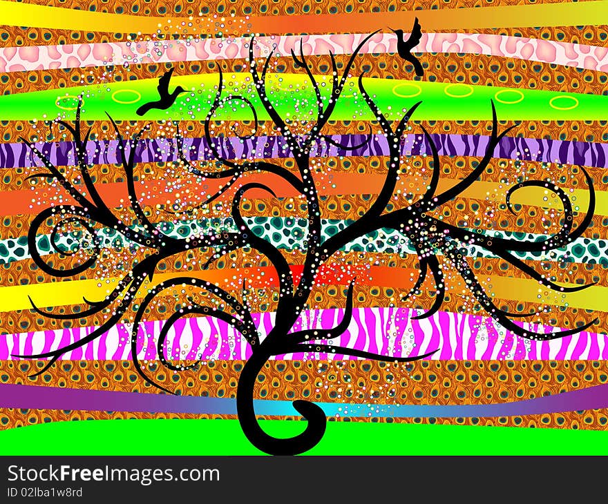 Picture of abstract tree on multi-colored background