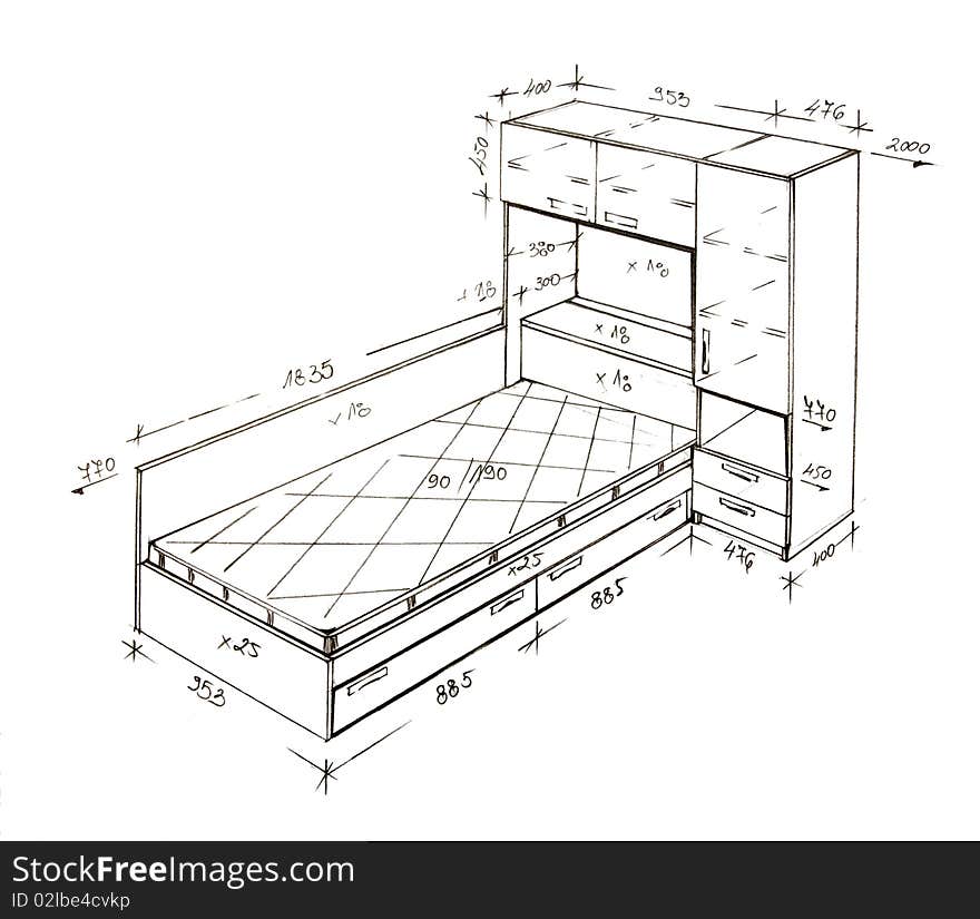 Modern Interior Design Freehand Drawing.