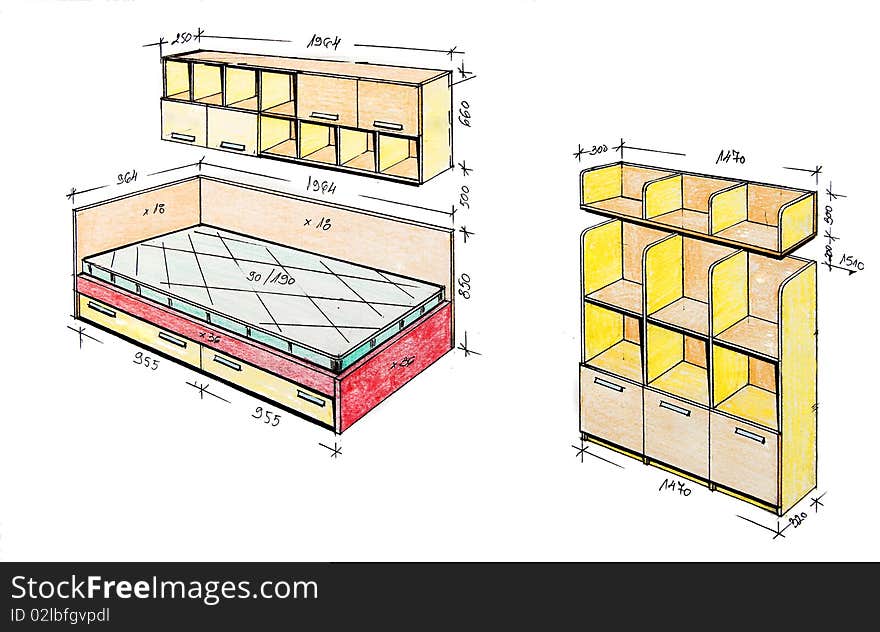 Hand drawn illustration of furniture isolated on white. Hand drawn illustration of furniture isolated on white.