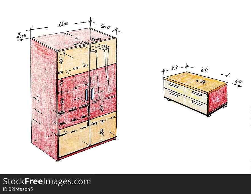 Hand drawn illustration of furniture isolated on white. Hand drawn illustration of furniture isolated on white.