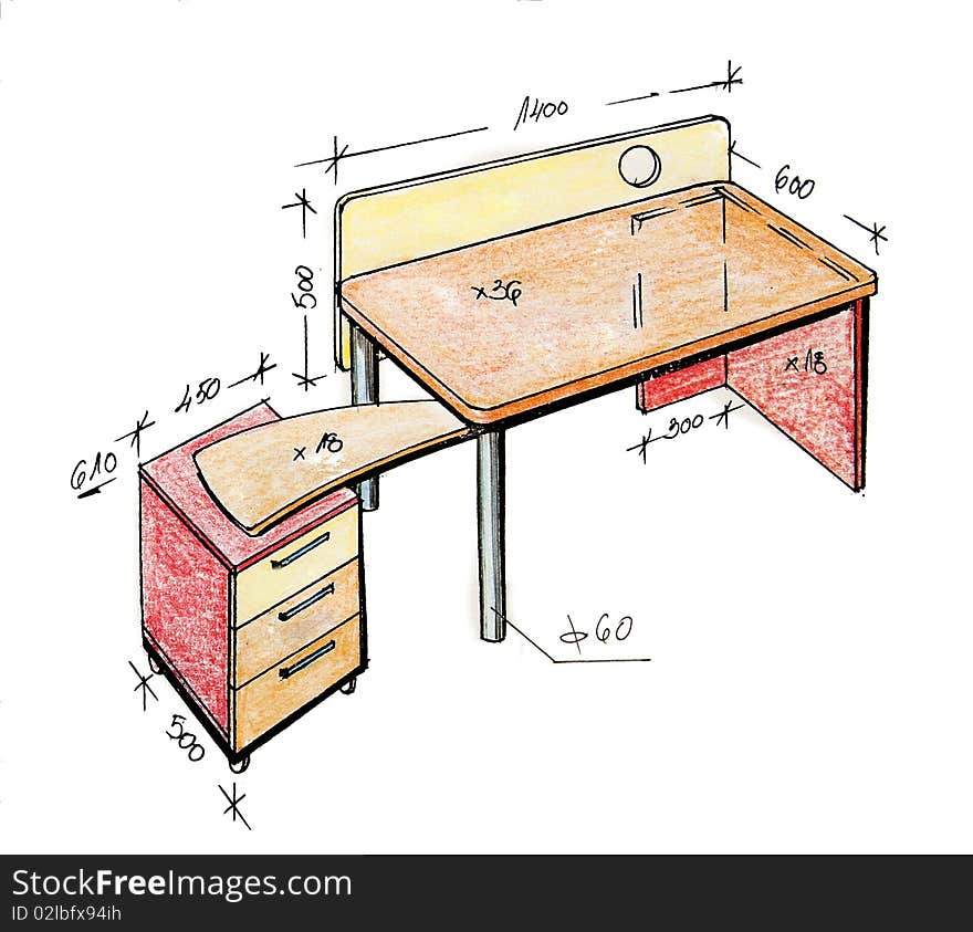 Modern Interior Design Freehand Drawing.