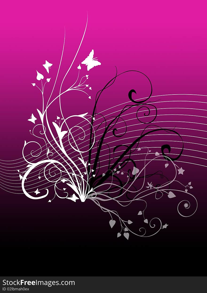 Illustration with coloured gradient and silhouette flowers. Illustration with coloured gradient and silhouette flowers