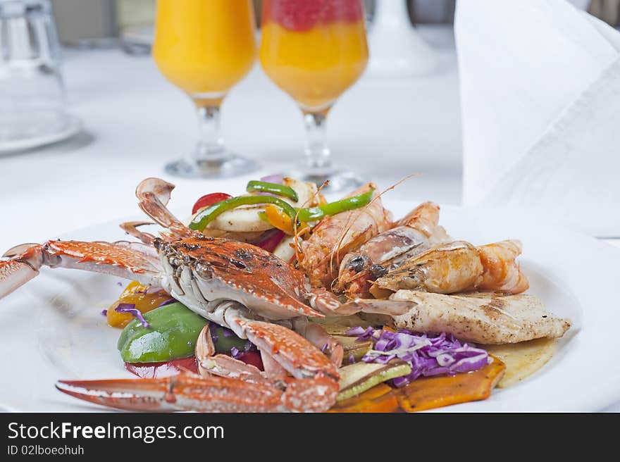 Seafood meal of crab and shrimp