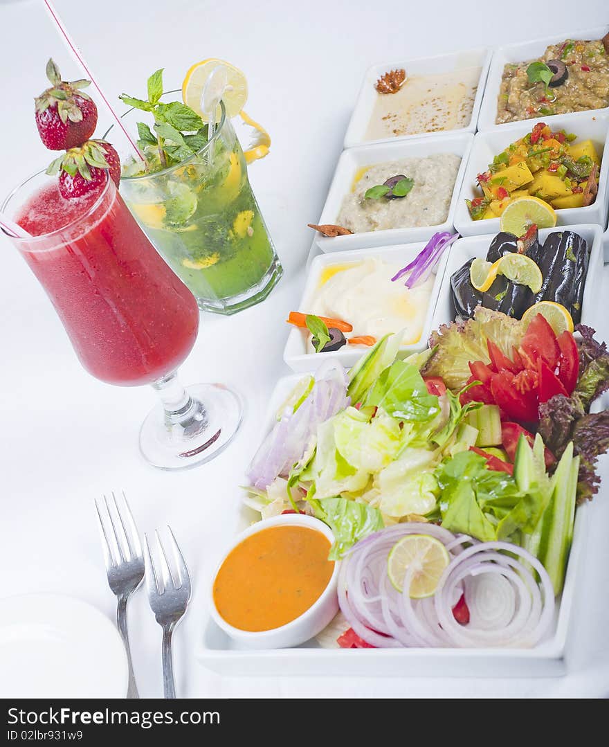 Selection Of Fresh Salads In A Restaurant