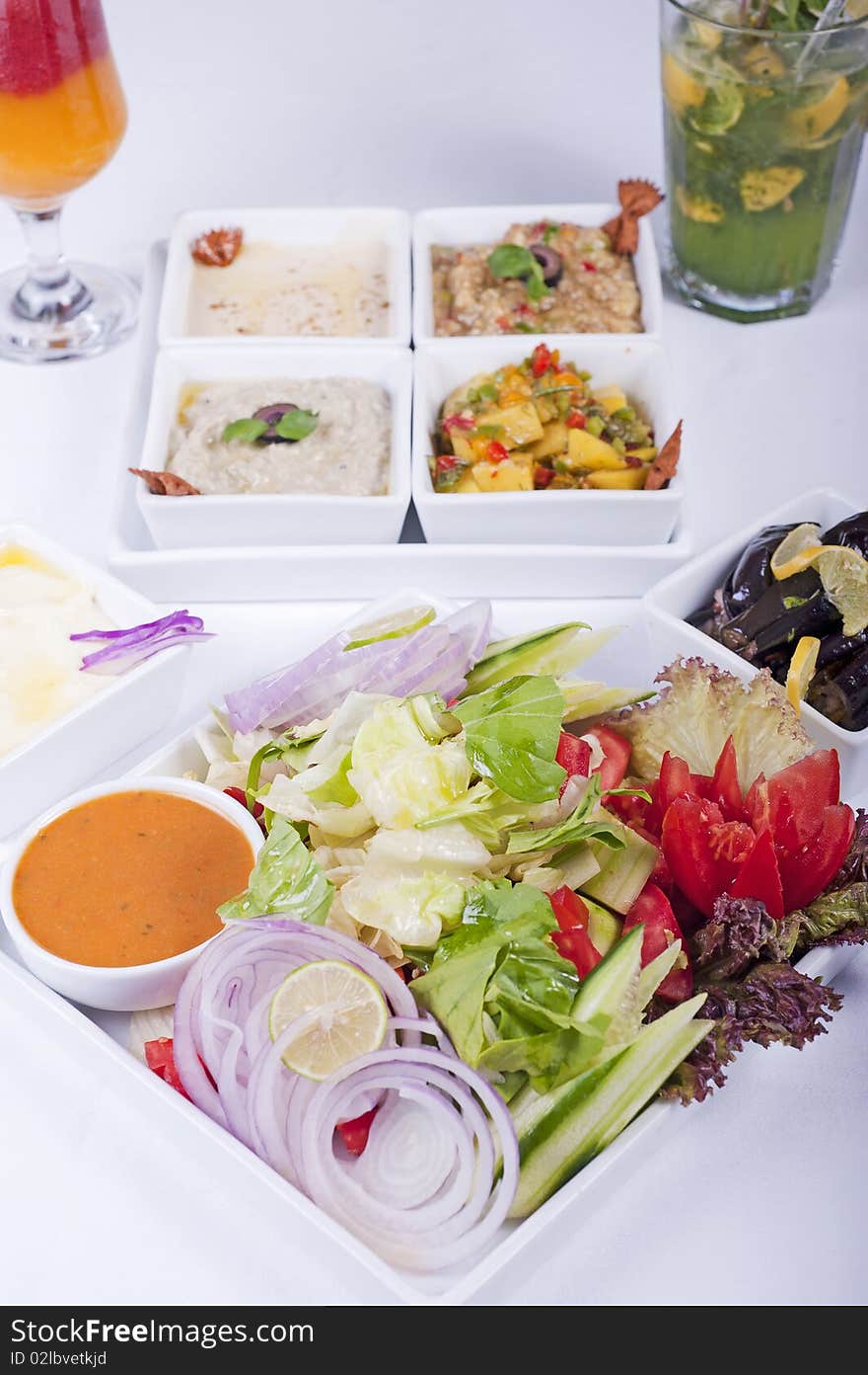 Selection Of Fresh Salads In A Restaurant