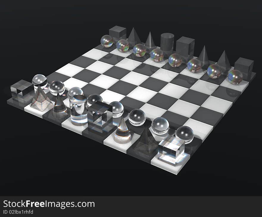 3d glass chess board and chess set