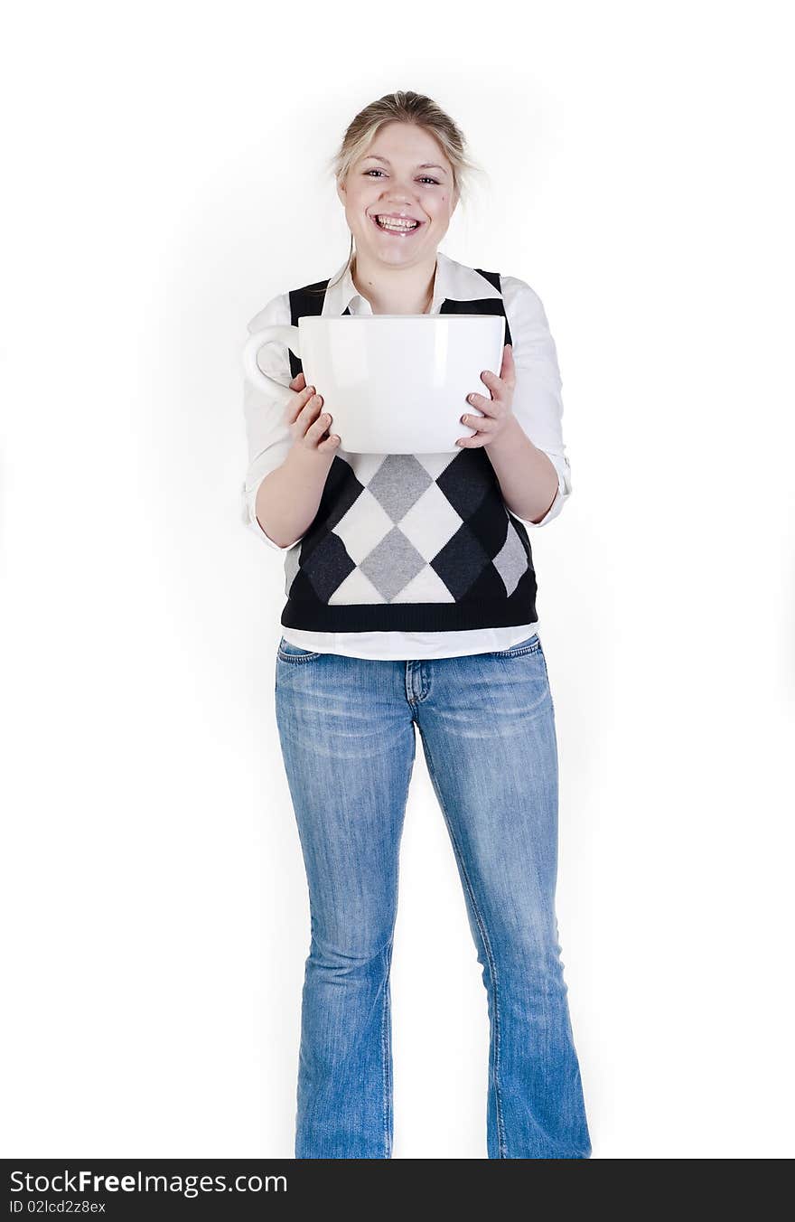 Happy woman with coffee cup