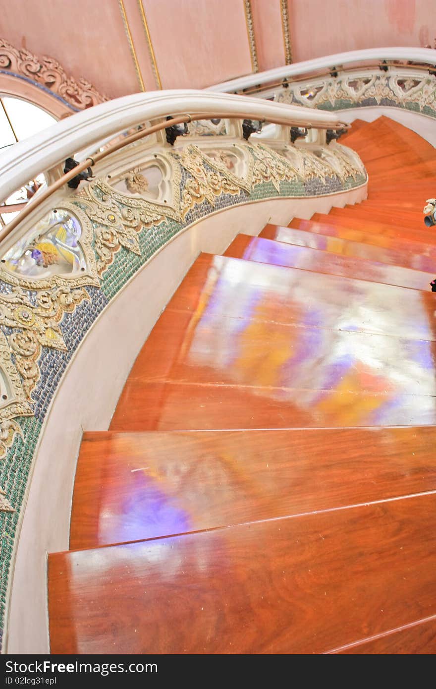 Wooden stairs in museum in Thailand