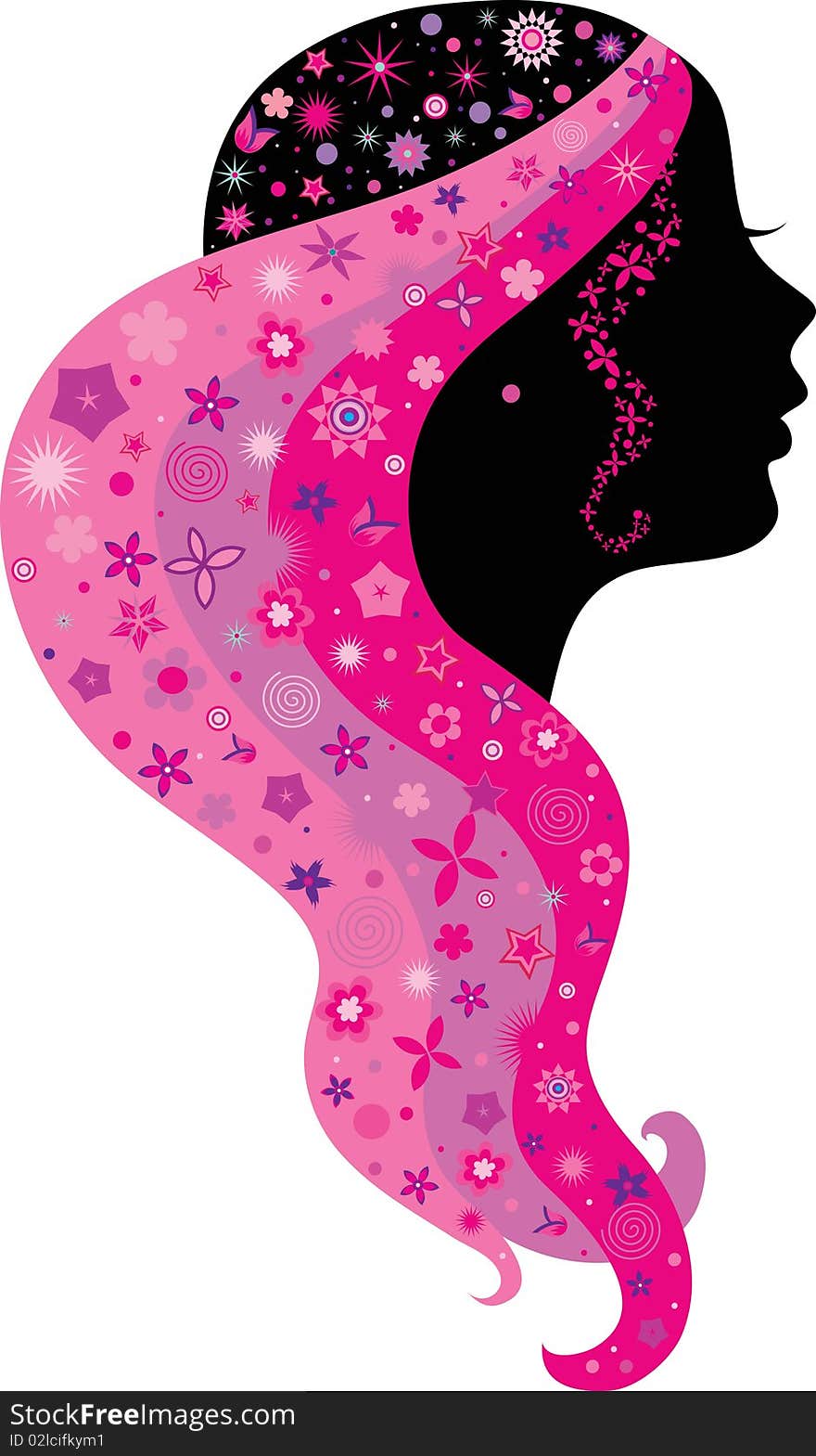 Silhouette of a girl with flowered hair. Silhouette of a girl with flowered hair