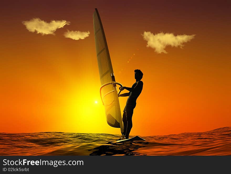 Silhouette of surfer at sunset. Silhouette of surfer at sunset