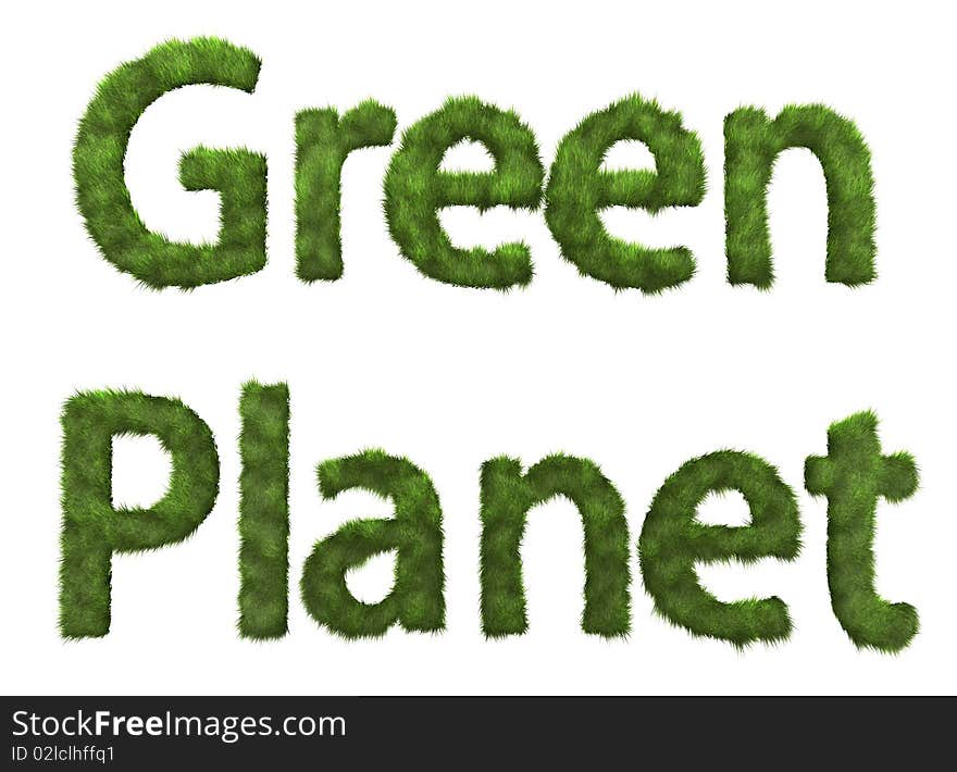 Green planet text from grass