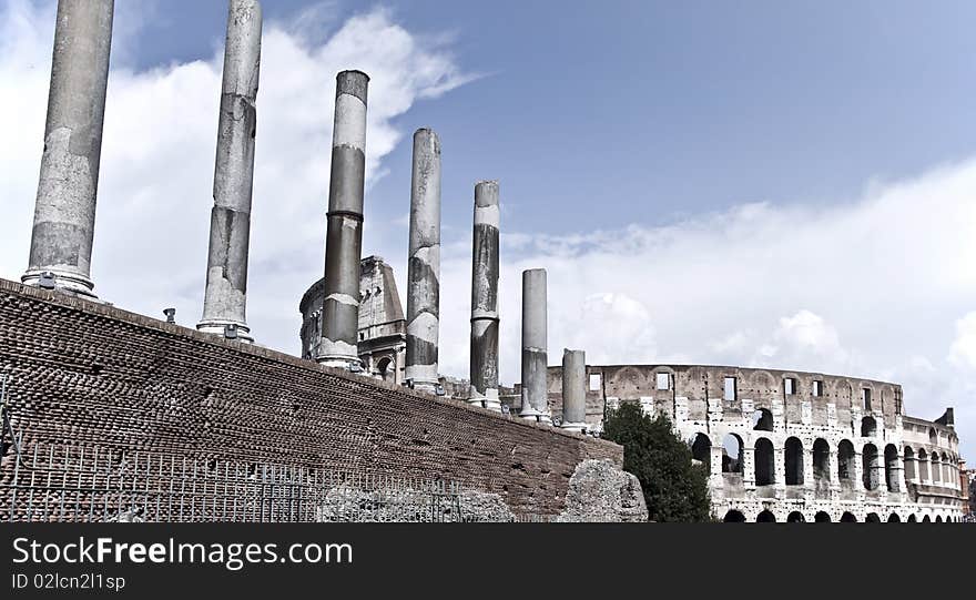 Colosseum and ancient columns