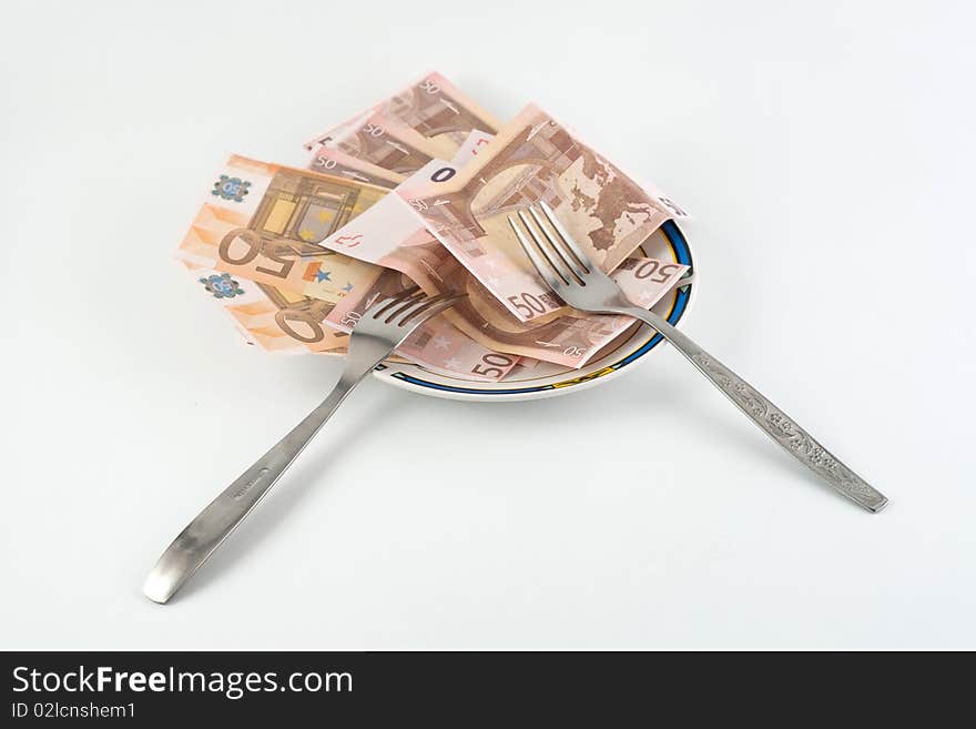 Notes on a plate on a white background isolated. Notes on a plate on a white background isolated